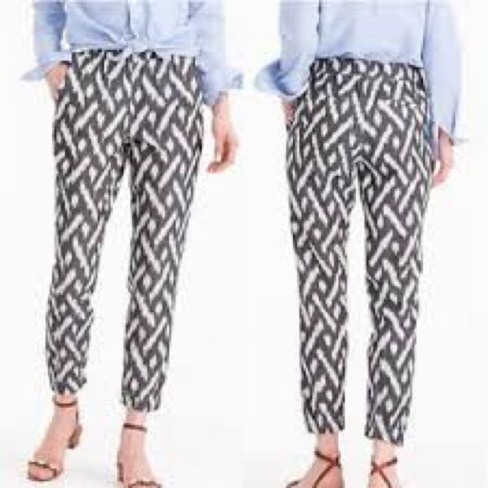 J. Crew Cotton Grey and White‎ Ikat Patterned Pant Size 0 EUC